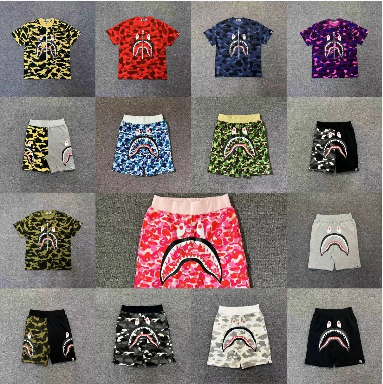 Bape-Style Shark Camo Tee & Shorts